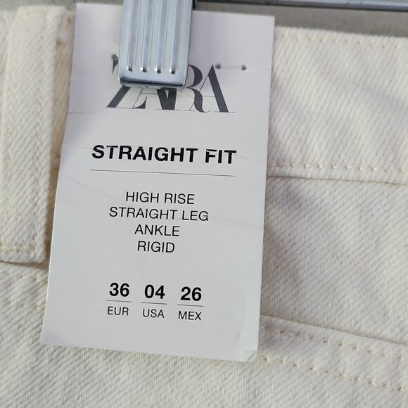 NWT ZARA | Chic Jeans Straight Fit High Rise Rigid Ankle Cream Sz 4 - Picture 4 of 6